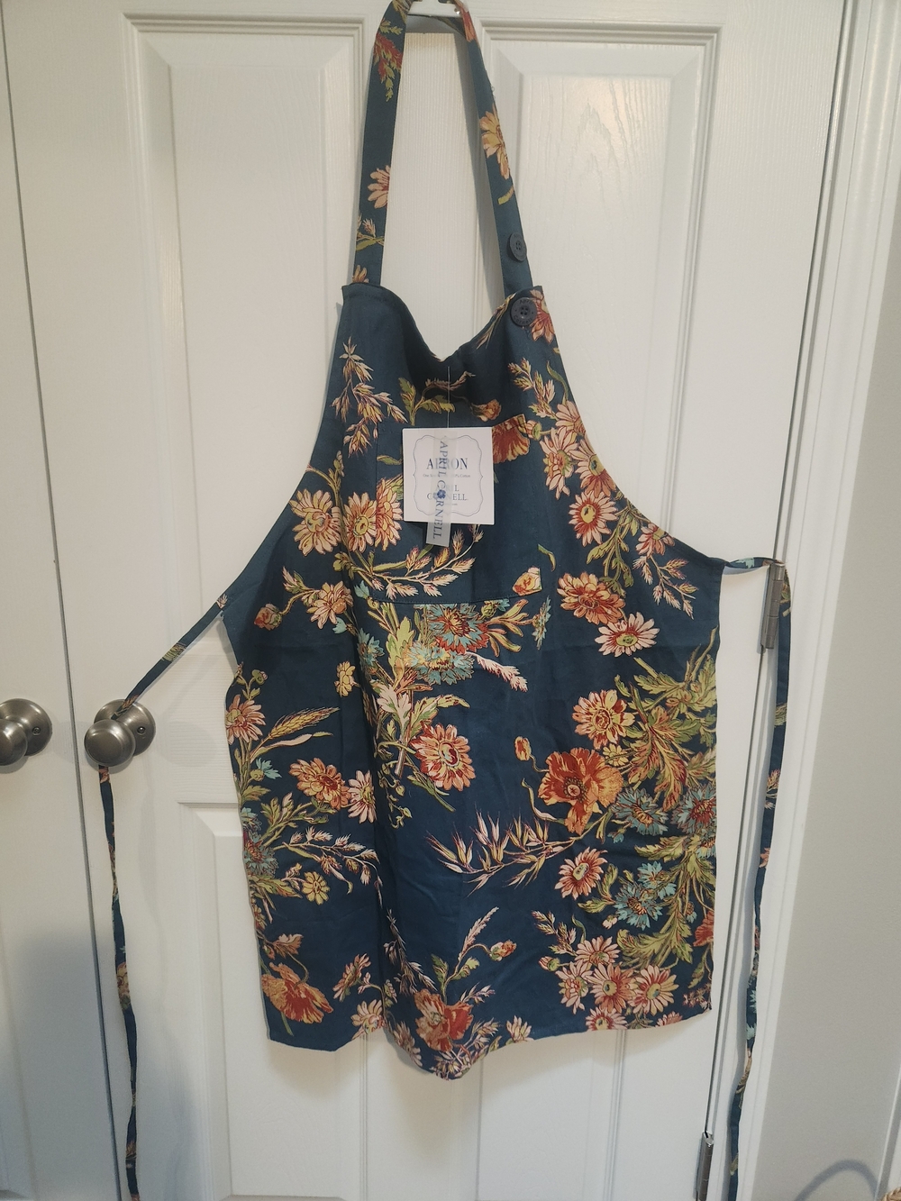 April Cornell Teal Floral Apron + 2 Dishtowels